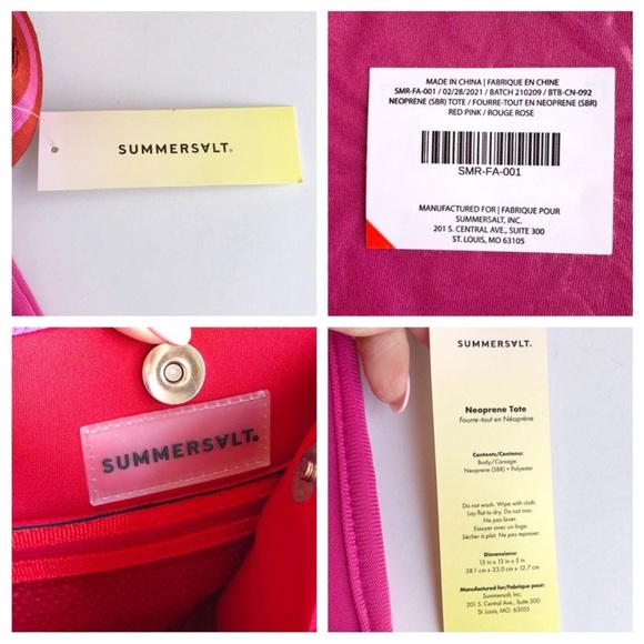Summersalt NWT Neoprene Beach Tote Bag cherry Red Hot Pink - Picture 10 of 13